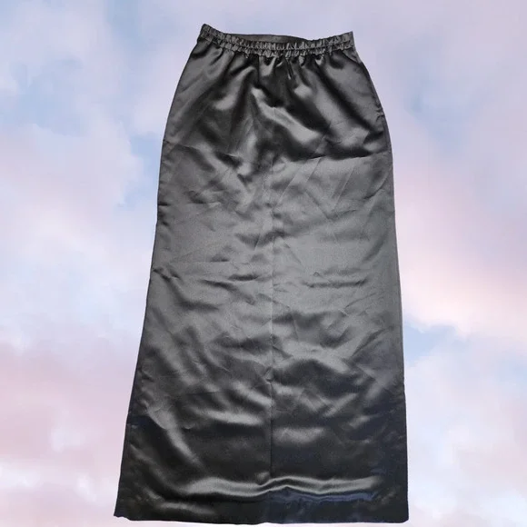 Vintage 90s Dave & Johnny Black Long Formal Maxi Front Slit Gothic Vampy Skirt - Picture 5 of 8